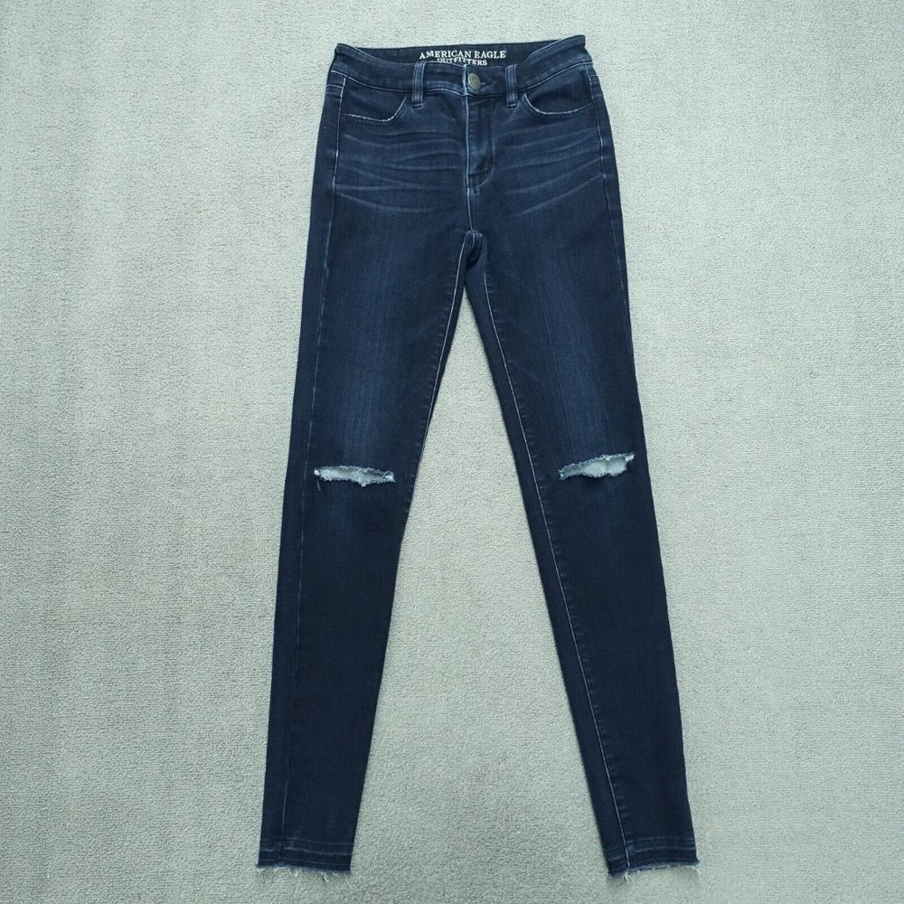 American Eagle Outfitters Jegging Jeans Women's Waist 26 Blue Hi-Rise Distressed